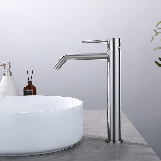 Vessel Sink Faucet Brushed Nickel, JXMMP Bathroom Sink Faucets Without Overflow Pop Up Drain and Water Faucet Supply Lines, Stainless Steel SpotShield Bathroom Faucet for Sink 1 Hole, JXM1001BN