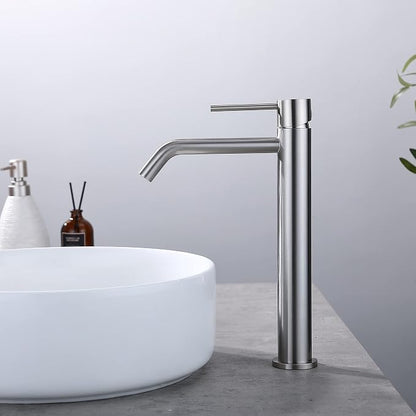 Vessel Sink Faucet Brushed Nickel, JXMMP Bathroom Sink Faucets Without Overflow Pop Up Drain and Water Faucet Supply Lines, Stainless Steel SpotShield Bathroom Faucet for Sink 1 Hole, JXM1001BN