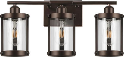 3-Light Oil Rubbed Bronze Bathroom Light Fixtures Over Mirror with Clear Glass and Metal Cage Shade, 21" UL-Listed Modern Farmhouse Wall Sconce for Bath, Hardwire E26, OS-3014ORB-3W