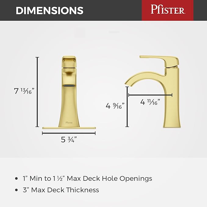 Pfister Bruxie Bathroom Sink Faucet, Single Control, 1-Handle, Single Hole, NSF Certified, Brushed Gold Finish, LF042BIEBG