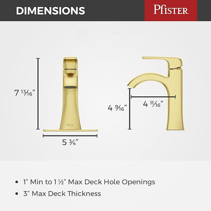 Pfister Bruxie Bathroom Sink Faucet, Single Control, 1-Handle, Single Hole, NSF Certified, Brushed Gold Finish, LF042BIEBG