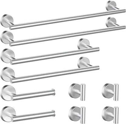 Newfun 10Pcs Brushed Nickel Bathroom Hardware Set - Includes 24&18inch Towel Bar, Robe Hook, Toilet Paper Holder, 2 Pack 5 Piece Bathroom Accessories Set Stainless Steel Wall Mounted | Include 24 inch Towel Bar, Robe Hook, Toilet Paper Holder, Stainles...