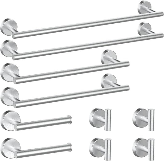 Newfun 10Pcs Brushed Nickel Bathroom Hardware Set - Includes 24&18inch Towel Bar, Robe Hook, Toilet Paper Holder, 2 Pack 5 Piece Bathroom Accessories Set Stainless Steel Wall Mounted | Include 24 inch Towel Bar, Robe Hook, Toilet Paper Holder, Stainles...