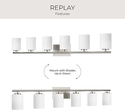 Progress Lighting Replay Collection 48 in. 6-Light Brushed Nickel Etched White Glass Modern Bath Vanity Light