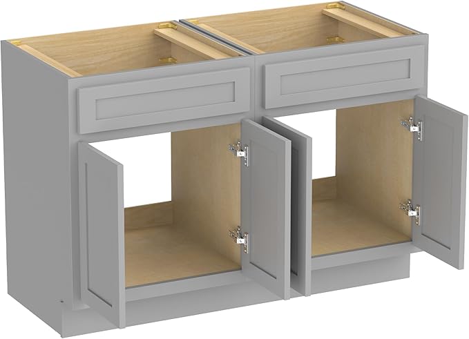Vanity Art 48 Inch Bathroom Base Cabinet Only, Double Sink Top (Not Include Sink) with Door & Soft Close Hinge, Unassembled Floor Cabinet, Grey, 2ea 24 Inch Combo