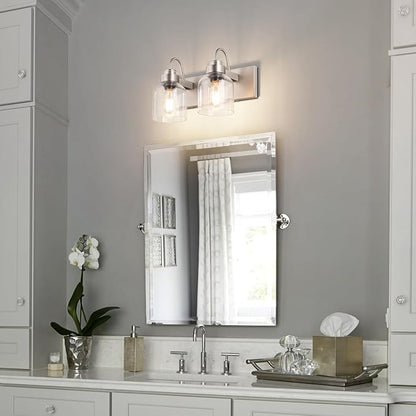 PRESDE 2 Lights Bathroom Vanity Fixtures Over Mirror Brushed Nickel Bathroom Light Fixture with Bubble Glass Globes