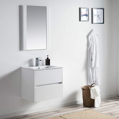 Blossom 24" Modern Bathroom Vanity and Sink Combo - Zero MDF Marine Grade Plywood Wall Mount Vanity - Preassembled Small Space Bathroom Storage, Glossy White Floating Sink Cabinet