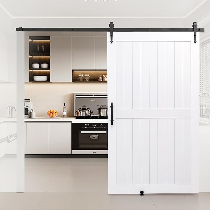 VEVOR Sliding Barn Door, 48 x 84 inch, High-Strength MDF Panel, Barn Door with Hardware Kit, Water-Proof PVC Surface, Easy to Install, H-Frame, Smoothly and Quietly Sliding for Living Room, Bathroom