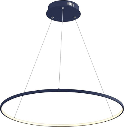 JONATHAN Y 35" Navy Modern Integrated LED Pendant Light, Dimmable Round Hoop Chandelier for Kitchen Island, Dining Room, Adjustable Height Metal Hanging Light (JYL7220F)