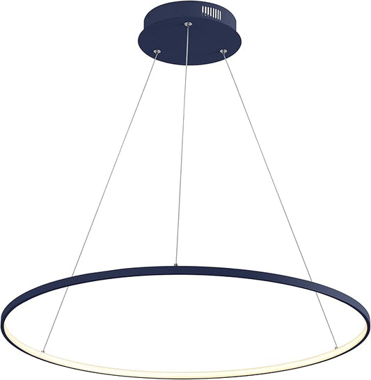 JONATHAN Y 35" Navy Modern Integrated LED Pendant Light, Dimmable Round Hoop Chandelier for Kitchen Island, Dining Room, Adjustable Height Metal Hanging Light (JYL7220F)