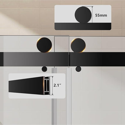 Shower Door Double Sliding Semi-Frameless Shower Door 56-60" W × 78" H Sliding Shower Door, 3/8" (10mm) Thick Tempered Clear Glass with Explosion-Proof Film, Bathroom Glass Door, Matte Black