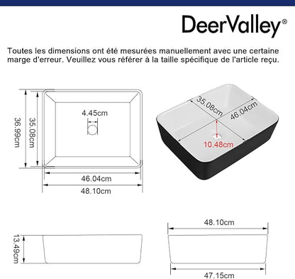 DeerValley DV-1V0001 Bathroom Vessel Sink 19" x 15" Above Counter Sink Rectangle Ceramic Bathroom Sink, Black and White Sinks
