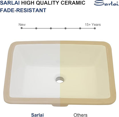 Sarlai Undermount Rectangular Vessel Sink - 20 x 14.5 inch Modern White Ceramic Art Basin with Overflow
