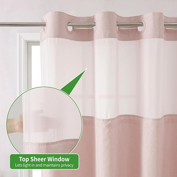 eachope No Hook Linen Texture Shower Curtain with Snap-in Liner,54x74 Blush | 230GSM Thick Fabric,Hotel Luxury Decor,Mesh Top Window,Waterproof & Machine Washable,for Shower Stall or Bathroom