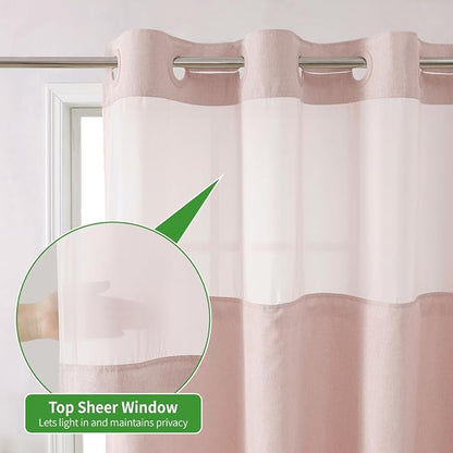 eachope No Hook Linen Texture Shower Curtain with Snap-in Liner,54x74 Blush | 230GSM Thick Fabric,Hotel Luxury Decor,Mesh Top Window,Waterproof & Machine Washable,for Shower Stall or Bathroom