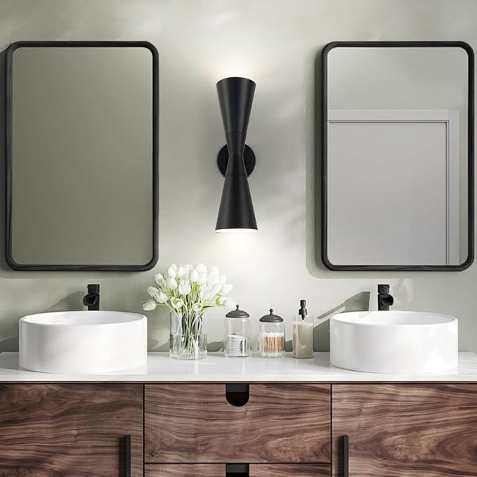 Modern Black Wall Sconces Set of 2, Up and Down Indoor Wall Sconces, Mid Century Indoor Wall Light Fixture, Hardwired Wall Mounted Lamp for Living Room, Bathroom, Bedroom, Hallway, 18 Inch