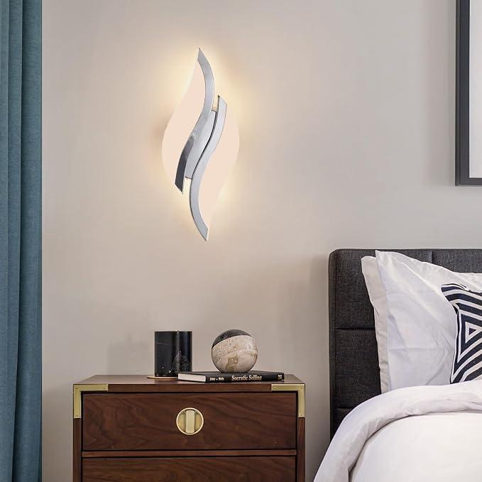 CANEOE Modern LED Wall Sconce 6000K Chrome Indoor Wall Light Fixtures Acrylic Wall Sconce Lighting for Living Room Bedroom Bedside Bathroom Hallway Stairway Wall Lamp (Chrome, 1 Pack, 3000K)