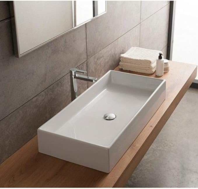 Scarabeo 8031/80-No Hole Teorema Rectangular Ceramic Vessel Sink, White