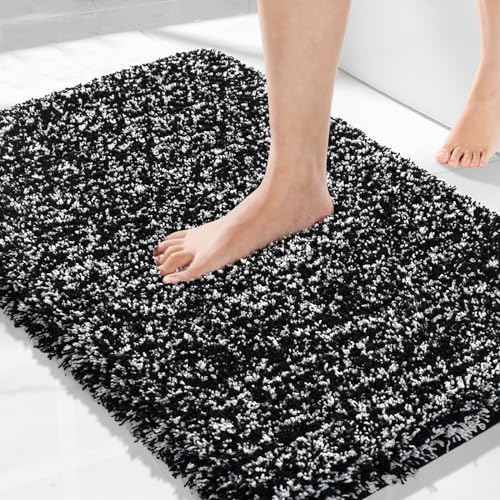 Yimobra Bath Rugs for Bathroom 32X20, Ultra Soft and Water Absorbent Bath Mats, Non Slip Plush Shower Rugs, Microfiber Thick Matts for Bathroom Floor/Tub, Machine Washable, Home Decor, Black and White