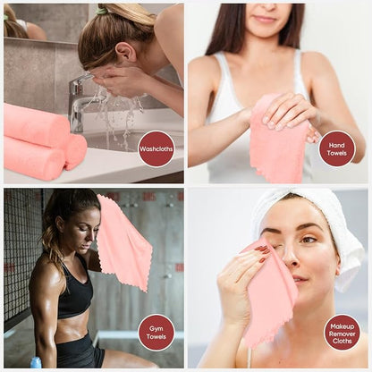 Orighty Washcloths 48 Pack, Ultra Soft Face Towels 12 x 12 inch | Absorbent & Quick Drying Coral Velvet Wash Cloths Bulk, Multi-Purpose Face Cloth for Household, Cleansing and Sport (Pink)