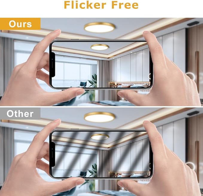 9Inch LED Flush Mount Ceiling Light Fixture, 18W(180W Equivalent), 1800LM, 6000K Cool White, IP40, Flat Modern LED Ceiling Lights for Bedrooms, Living Rooms, Bathrooms, Stairwells, etc.(Gold)