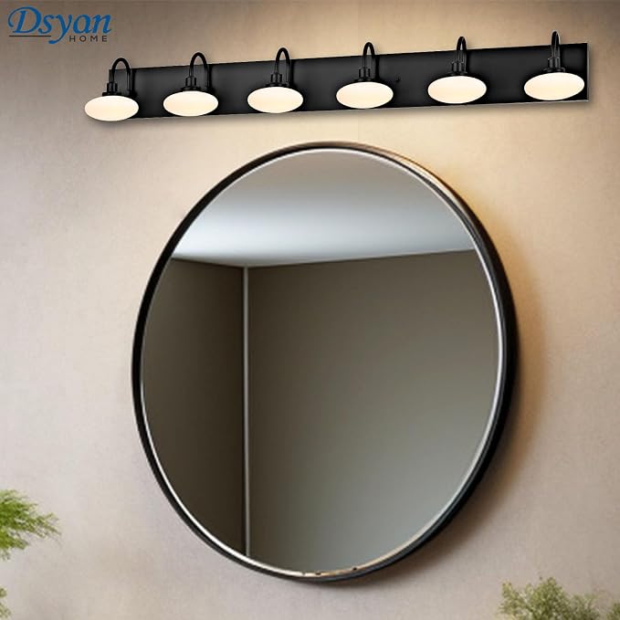 Matt Black LED Vanity Lighting Fixtures,6 Lights Vanity Light Black,Vanity Lighting Fixtures Over Mirror,Bathroom Vanity Light black 6 Lights,Modern Bathroom Vanity Light,3000K-6000K,Dimmable