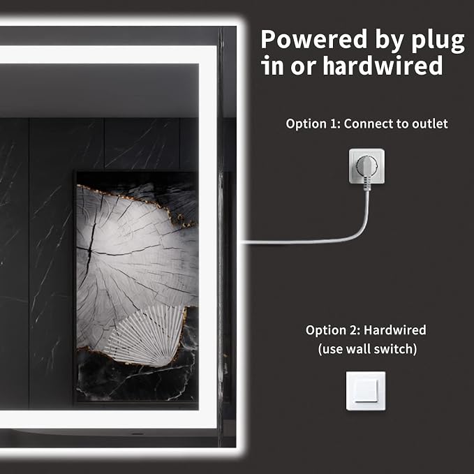 LOAAO 60X40 LED Bathroom Mirror with Lights, Anti-Fog, Dimmable, Backlit + Front Lit, Lighted Bathroom Vanity Mirror for Wall, Memory Function, Tempered Glass, ETL Listed | Anti-Fog, Dimmable, 3 Color Temperature, Backlit + Front Lit, Memory Function, ...