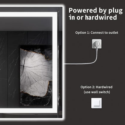 LOAAO 60X40 LED Bathroom Mirror with Lights, Anti-Fog, Dimmable, Backlit + Front Lit, Lighted Bathroom Vanity Mirror for Wall, Memory Function, Tempered Glass, ETL Listed | Anti-Fog, Dimmable, 3 Color Temperature, Backlit + Front Lit, Memory Function, ...