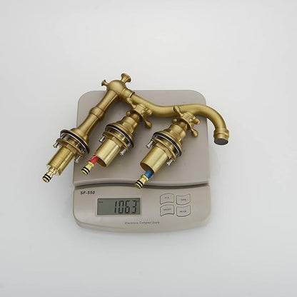BWE Widespread Bathroom Faucet 3 Hole 2 Handles Cross Knobs Antique Brass | 8 Inch Bathroom Sink Faucet with Pop Up Drain with Overflow & Supply Lines,Basin Mixer Tap,Drip-free Ceramic Cartridge