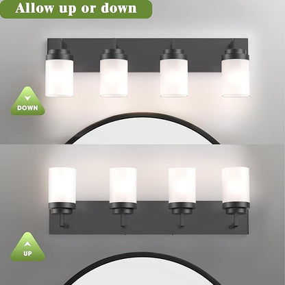 Espird Bathroom Vanity Light, 4 Light Matte Black Vanity Light with White Matte Glass Shade, 30in Farmhouse Wall Light, Lighting Fixtures Over Mirror for Bathroom