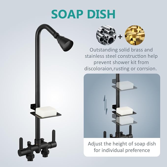 Aolemi Outdoor Shower Kit, Downward-Facing Inlets, Matte Black | 3-Inch Center Hot And Cold Mixer Valve, Dual Handles, with Soap Dish For Convenient Outdoor Shower Use