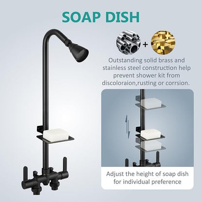 Aolemi Outdoor Shower Kit, Downward-Facing Inlets, Matte Black | 3-Inch Center Hot And Cold Mixer Valve, Dual Handles, with Soap Dish For Convenient Outdoor Shower Use