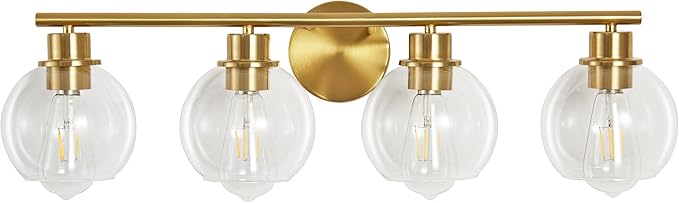 Bathroom Vanity Light, 29.5 Inch Modern Wall Sconce with Clear Glass Shade, 4-Light Gold Over Mirror Vanity Lighting for Bathroom