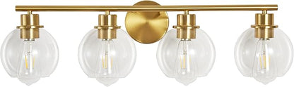 Bathroom Vanity Light, 29.5 Inch Modern Wall Sconce with Clear Glass Shade, 4-Light Gold Over Mirror Vanity Lighting for Bathroom