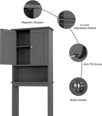 Shintenchi Over The Toilet Storage Cabinet, Bathroom Shelf Organizer with Anti-Tip Device Small Freestanding Space Saver with Adjustable Shelf, Gray