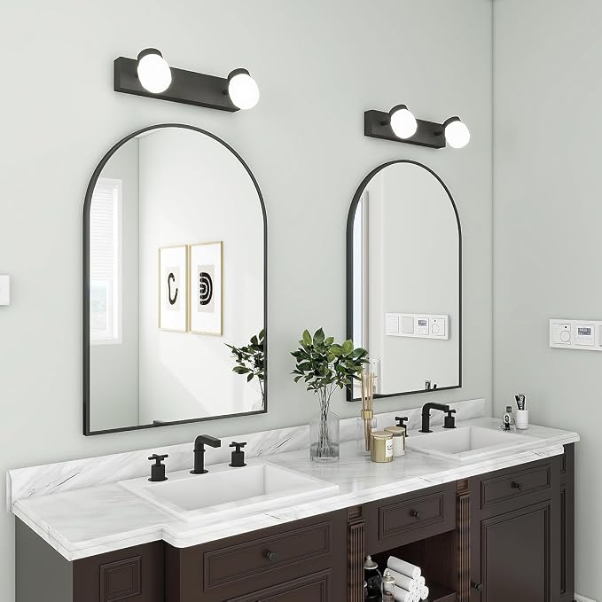BEAUTYPEAK 20"x30" Arch Bathroom Wall Mirror, Black | Wall Mounted Vanity Metal Frame Mirror for Bedroom, Entryway, Living Room, Fireplace