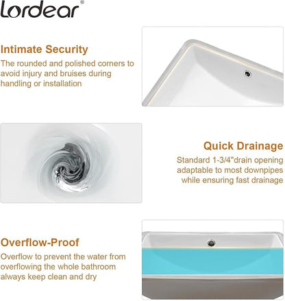 Lordear Rectangular Undermount Bathroom Sink 21x14 inch White Rectangle Bathroom Sinks Undermount White Porcelain Ceramic Lavatory Bathroom Vanity Sink with Overflow