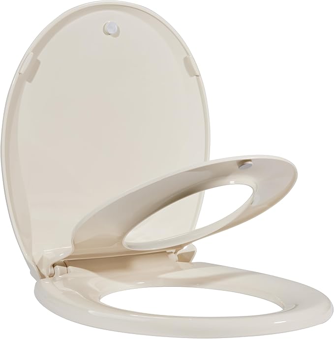 Toilet Seat, Round Toilet Seat with Toddler Seat Built in, Potty Training Toilet Seat Round Fits Both Adult and Child, with Slow Close and Magnets- Round Almond