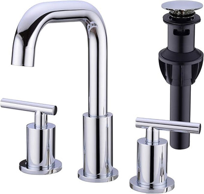 TRUSTMI 2-Handle 8 Inch Widespread Bathroom Sink Faucet High Arc Brass 3 Holes Vanity Faucet with cUPC Water Supply Hoses, Overflow Pop Up Drain Included, Chrome