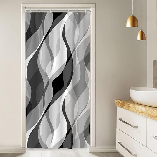 Stall Shower Curtain, Small Black and Grey Shower Curtain Set for Bathroom Waterproof Narrow Shower Curtain Set with Hooks, 36x72 Inch