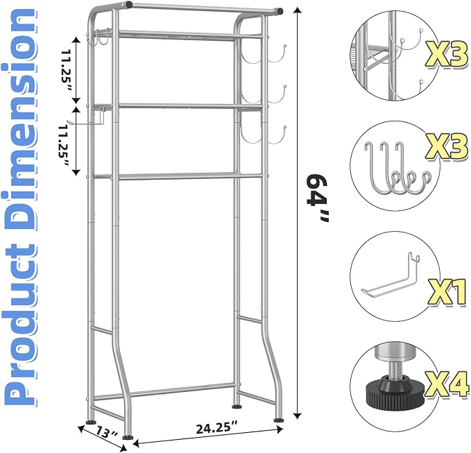 Simple Trending 3 Tier Over The Toilet Rack, Shelf Bathroom, Bathroom Stand Organizer Space Saver, Silver