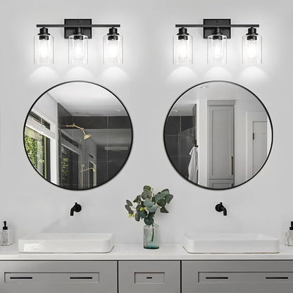Unicozin 3 Light Bathroom Light Fixtures, Modern Vanity Lights Over Mirror, Black Wall Lamp with Clear Glass for Living Room Cabinet Bedroom Porch