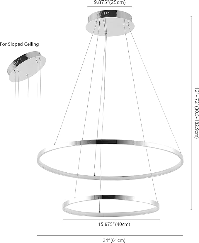 JONATHAN Y 15.75" Chrome 2-Light Modern Integrated LED Pendant Light, Dimmable Round Hoop Chandelier for Kitchen Island, Dining Room, Adjustable Height Metal Hanging Light (JYL7204C)