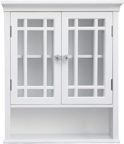Teamson Home Neal Wooden Over The Toilet Bathroom Removable Wall Medicine Cabinet with 1 Fixed and 1 Adjustable Shelf 3 Storage Spaces 2 Glass Mosaic Doors and Crystal-Cut Acrylic Knobs, White | Detachable Over the Toilet Storage, Two Doors, Adjustable...