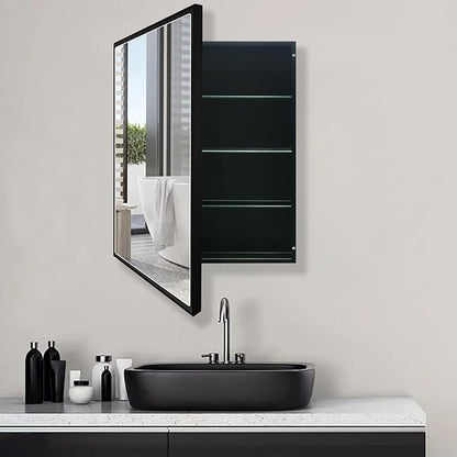 24x30 Inch Medicine Cabinet with Mirror - Recessed/Surface Mount Farmhouse Bathroom Storage Cabinet, Single Door Rust-Resistant Vanity Mirror Cabinet, Brush Black
