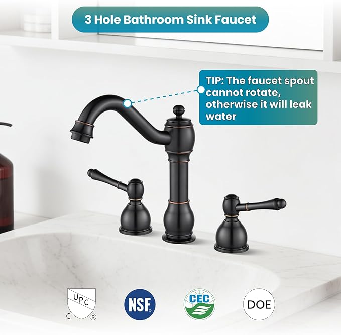 gotonovo 8 Inch Widespread Bathroom Faucets for Sink 3 Hole 2 Lever Handle Deck Mount with Pop Up Drain Hot and Cold Water Supply Lines Oil Rubbed Bronze