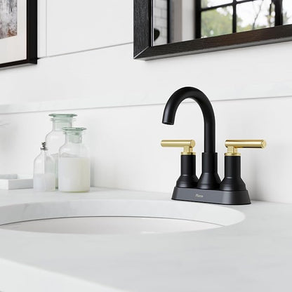 Pfister Capistrano Bathroom Sink Faucet, 4-Inch Centerset, 2-Handle, 3-Hole, NSF Certified, Matte Black and Brushed Gold Finish, LF048CSOBBG