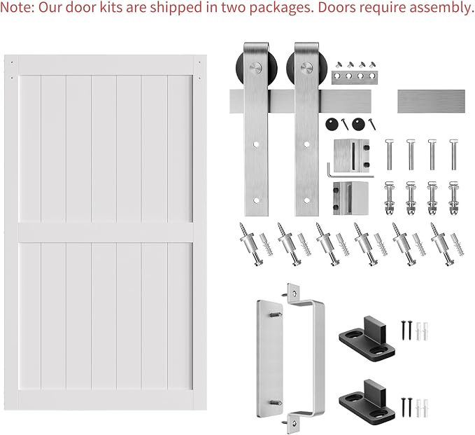 SMARTSTANDARD 48" x 84" White Sliding Barn Door with 8FT Silver Hardware | Pre-Drilled Ready to Assemble, Waterproof PVC Coating, H-Frame