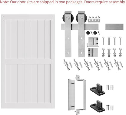 SMARTSTANDARD 48" x 84" White Sliding Barn Door with 8FT Silver Hardware | Pre-Drilled Ready to Assemble, Waterproof PVC Coating, H-Frame