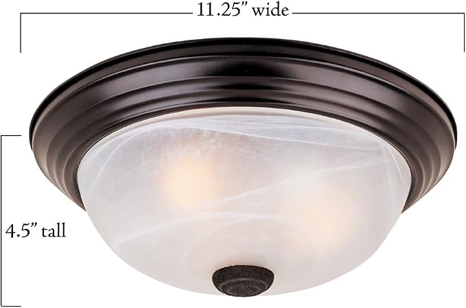 DESIGNERS FOUNTAIN Reedley 2-Lights Flush Mount Ceiling Light, 11 Inch Lighting Fixture for Kitchen, Bedroom, Bathroom, and Hallway, White Alabaster Glass, Oil Rubbed Bronze, 1257S-ORB-AL (Pack of 2)